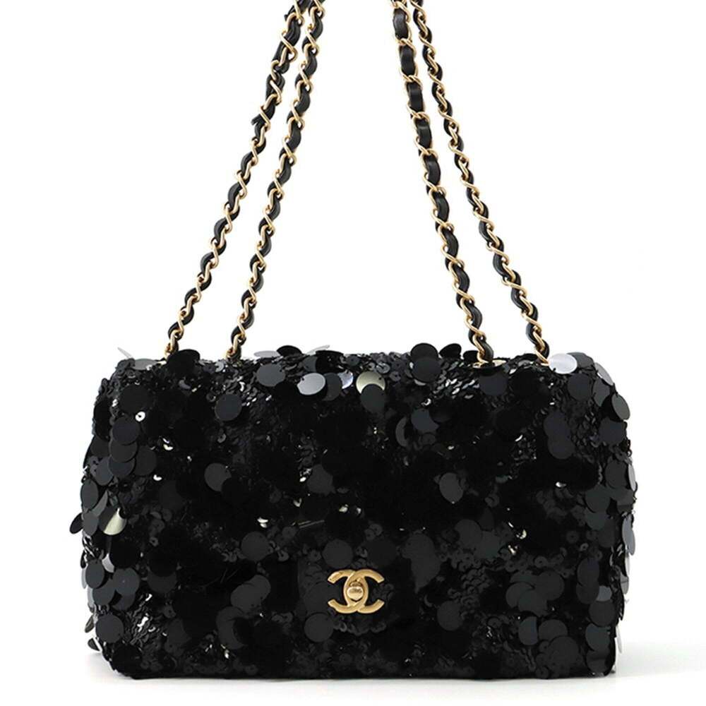 Chanel Chain Shoulder Bag, Matelassé, Coco Mark, Lambskin, Satin, Sequins, Do...